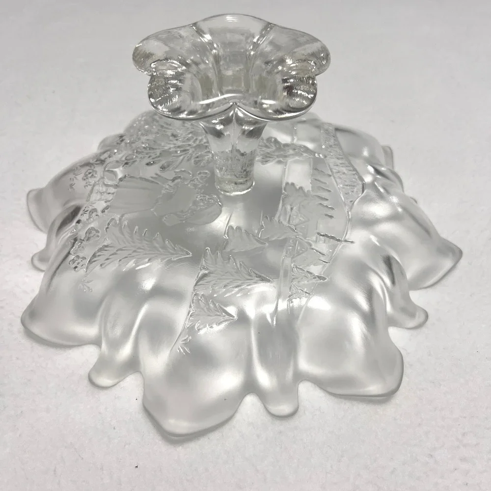 Glass Pedestal Bowl Clear Frosted Holiday Child Trees Winter 4